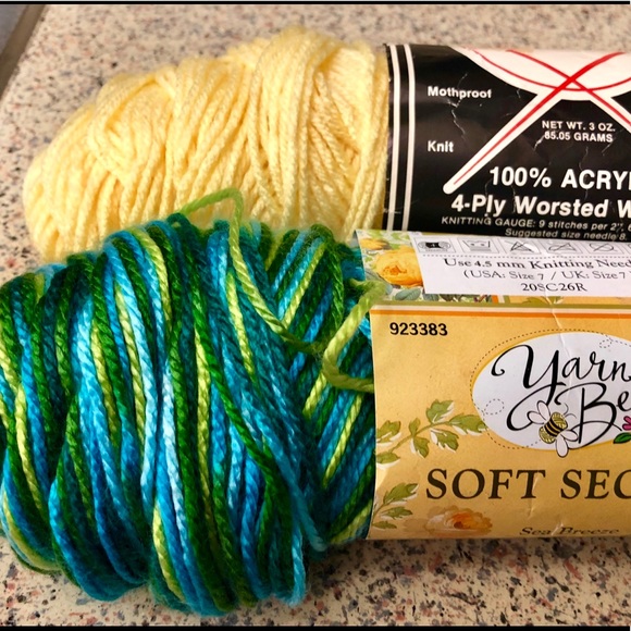 Yarn Bee Other - 2 Skeins of Yarn. NWT. Sea breeze & Baby Yellow.